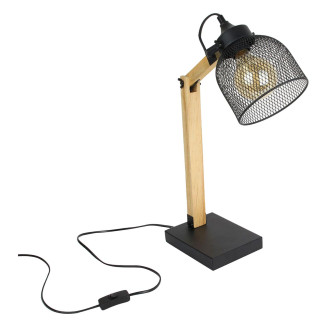 Lampe à Poser Style Industriel Grille Métal Noir et Bois