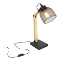 Lampe à Poser Style Industriel Grille Métal Noir et Bois