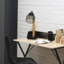Lampe à Poser Style Industriel Grille Métal Noir et Bois