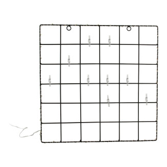 Cadre Photo Pêle-Mêle Lumineux 40 Leds à Pinces Grille Métal Noir