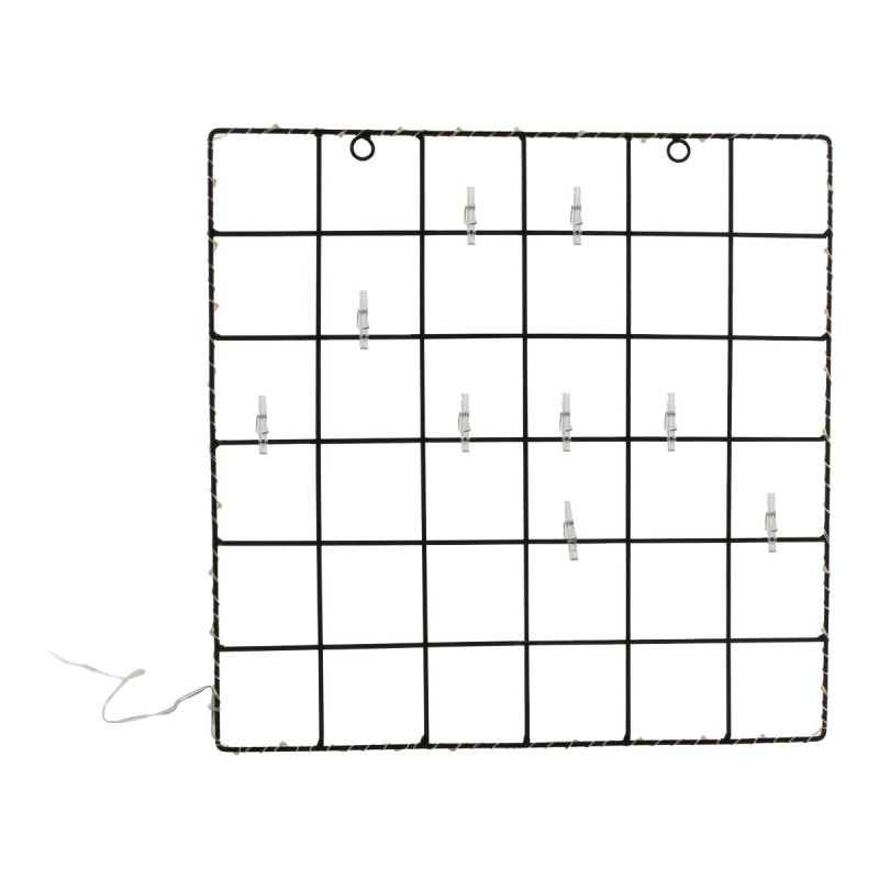 Cadre Photo Pêle-Mêle Lumineux 40 Leds à Pinces Grille Métal Noir