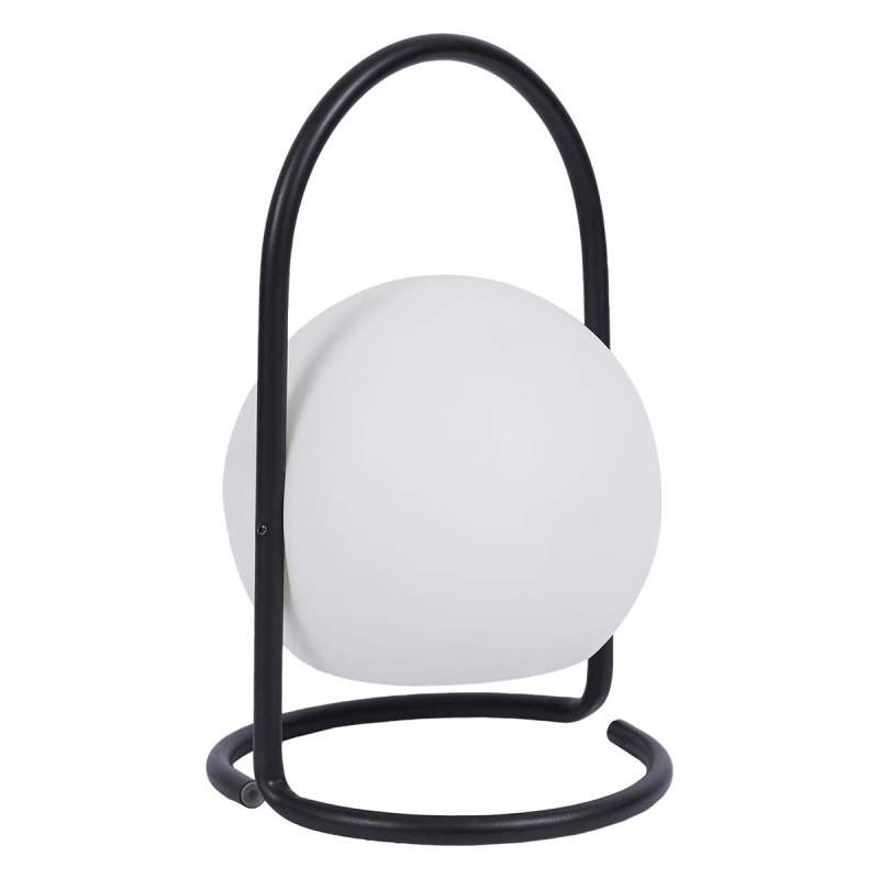 Lampe LED Boule Blanche Intérieur/Extérieur Poignée Socle Métal Noir