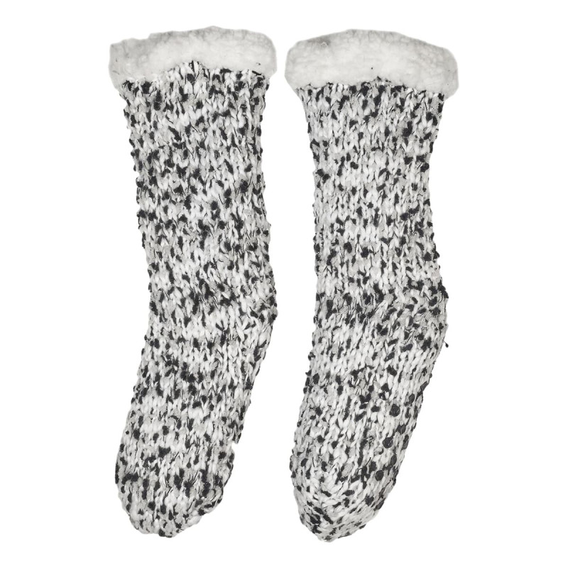 Chaussettes Tressées Fourrées Sherpa Antidérapantes Noires et Blanches