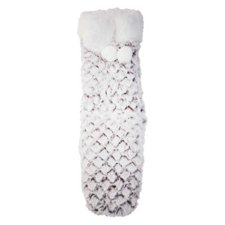 Chaussettes Ultra douces Imitation Fourrure Sherpa Blanc et Gris Antidérapantes avec Pompons