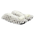 Chaussons Ballerine Ultra doux Imitation Fourrure Sherpa Blanc et Gris Antidérapant avec Pompons