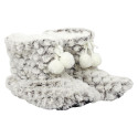 Chaussons Bottines Ultra doux Imitation Fourrure Sherpa Blanc et Gris Antidérapant avec Pompons
