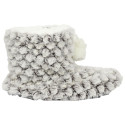 Chaussons Bottines Ultra doux Imitation Fourrure Sherpa Blanc et Gris Antidérapant avec Pompons