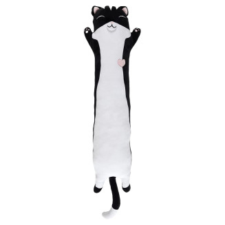 Coussin Peluche Allongé Chat Noir et Blanc 100cm
