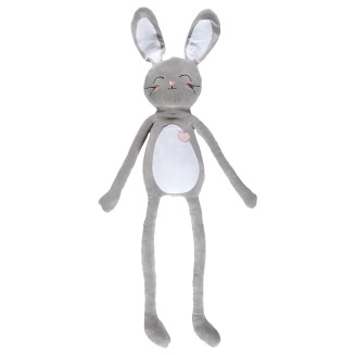 Coussin Peluche Lapin à Longues Pattes Gris et Blanc