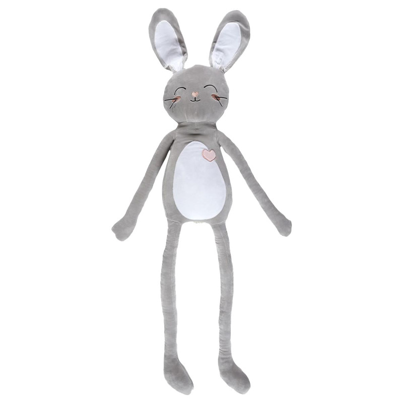 Coussin Peluche Lapin à Longues Pattes Gris et Blanc
