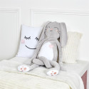 Coussin Peluche Lapin à Longues Pattes Gris et Blanc