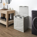 Panier à Linge Double Compartiment Motif Carreaux de Ciment Beige