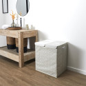 Panier à Linge Double Compartiment Motif Carreaux de Ciment Beige