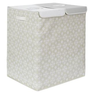 Panier à Linge Double Compartiment Motif Carreaux de Ciment Beige