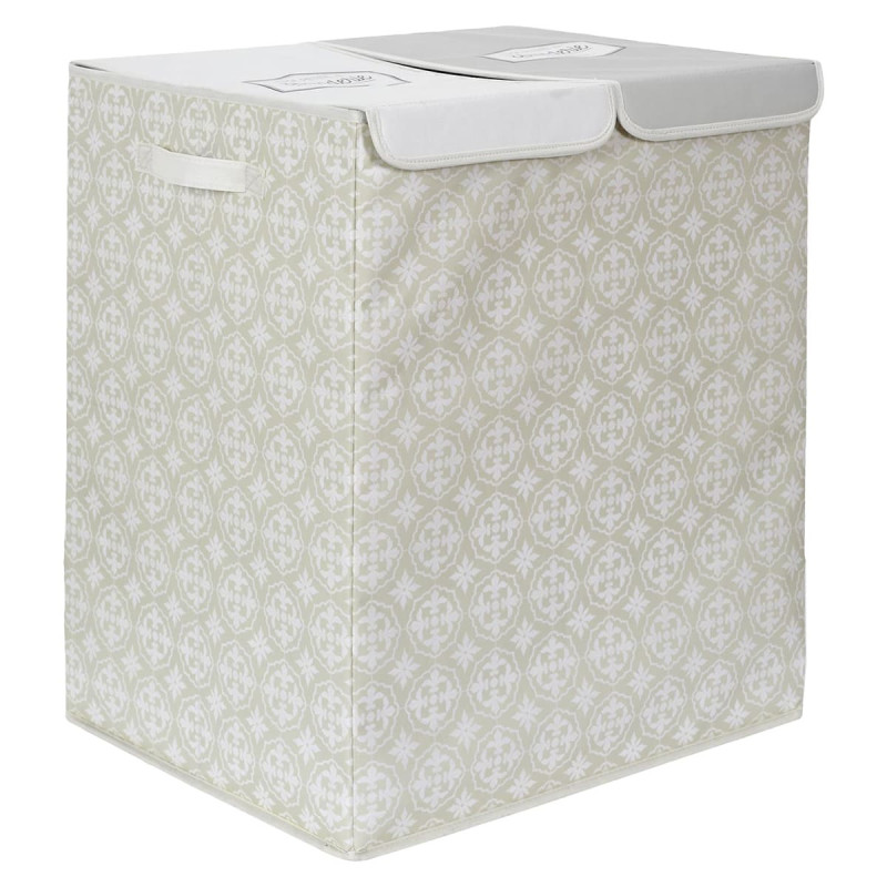 Panier à Linge Double Compartiment Motif Carreaux de Ciment Beige Panier à Linge Double Compartiment Motif Carreaux de Ciment Beige