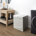 Panier à Linge Double Compartiment Motif Carreaux de Ciment Beige