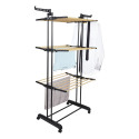 Etendoir Pliable à Roulettes 3 Niveaux Coloris Noir et Effet Bois