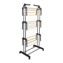 Etendoir Pliable à Roulettes 3 Niveaux Coloris Noir et Effet Bois