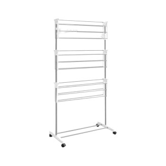 Etendoir Pliable à Roulettes 3 Niveaux Coloris Gris et Blanc