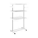 Etendoir Pliable à Roulettes 3 Niveaux Coloris Gris et Blanc