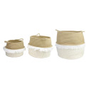 Lot de 3 Paniers Rétractables Cordage Coton Blanc Taupe et Doré avec Franges