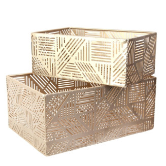 Lot de 2 Paniers de Rangements en Métal Doré Ajouré Motif Géométrique
