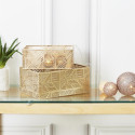 Lot de 2 Paniers de Rangements en Métal Doré Ajouré Motif Géométrique