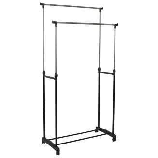 Portant Double sur Roulettes Hauteur Réglable Noir et Chrome