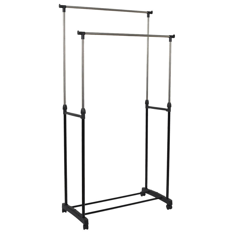 Portant Double sur Roulettes Hauteur Réglable Noir et Chrome Portant Double sur Roulettes Hauteur Réglable Noir et Chrome