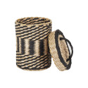 Lot de 2 Paniers Tressés Ethniques Coloris Naturel et Noir avec Couvercle