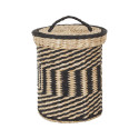 Lot de 2 Paniers Tressés Ethniques Coloris Naturel et Noir avec Couvercle