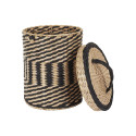 Lot de 2 Paniers Tressés Ethniques Coloris Naturel et Noir avec Couvercle