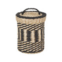 Lot de 2 Paniers Tressés Ethniques Coloris Naturel et Noir avec Couvercle