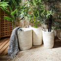 Lot de 3 Paniers Tressés Coloris Naturel avec Anses en Simili Cuir Blanc