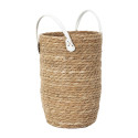 Lot de 3 Paniers Tressés Coloris Naturel avec Anses en Simili Cuir Blanc