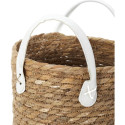 Lot de 3 Paniers Tressés Coloris Naturel avec Anses en Simili Cuir Blanc