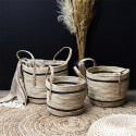 Lot de 3 Paniers Tressés Bicolores en Fibre de Maïs Coloris Naturel et Noir avec Anses Lot de 3 Paniers Tressés Bicolores en Fibre de Maïs Coloris Naturel et Noir avec Anses