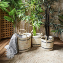 Lot de 3 Paniers Tressés Bicolores en Fibre de Maïs Coloris Naturel et Noir avec Anses