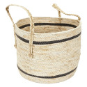 Lot de 3 Paniers Tressés Bicolores en Fibre de Maïs Coloris Naturel et Noir avec Anses