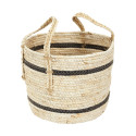 Lot de 3 Paniers Tressés Bicolores en Fibre de Maïs Coloris Naturel et Noir avec Anses