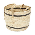 Lot de 3 Paniers Tressés Bicolores en Fibre de Maïs Coloris Naturel et Noir avec Anses