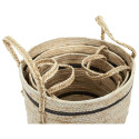 Lot de 3 Paniers Tressés Bicolores en Fibre de Maïs Coloris Naturel et Noir avec Anses