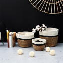 Lot de 3 Corbeilles Tressées en Jonc de Mer Naturel et Coton Noir et Blanc