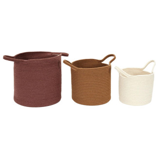 Lot de 3 Paniers Tressés Terracotta Marron et Blanc Crème