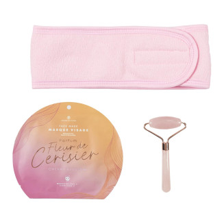 Coffret Soin du Visage Fleur de Cerisier avec Masseur Pierre de Jade Rose