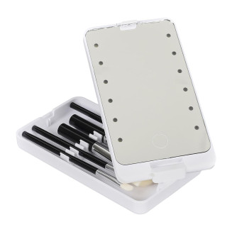 Boîte à Maquillage Miroir Lumineux LED Pivotant + 5 Pinceaux