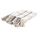 Plaid Jeté de Canapé 125x150cm Beige Imprimé Carreaux Noirs avec Franges