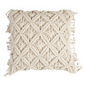 Coussin Bohème 40x40cm Macramé Beige Déhoussable