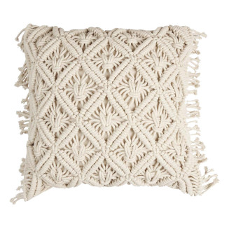 Coussin Bohème 40x40cm Macramé Beige Déhoussable
