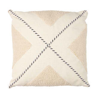 Coussin 40x40cm avec Tissu Bouclette Beige et Motif Géométrique Noir et Blanc